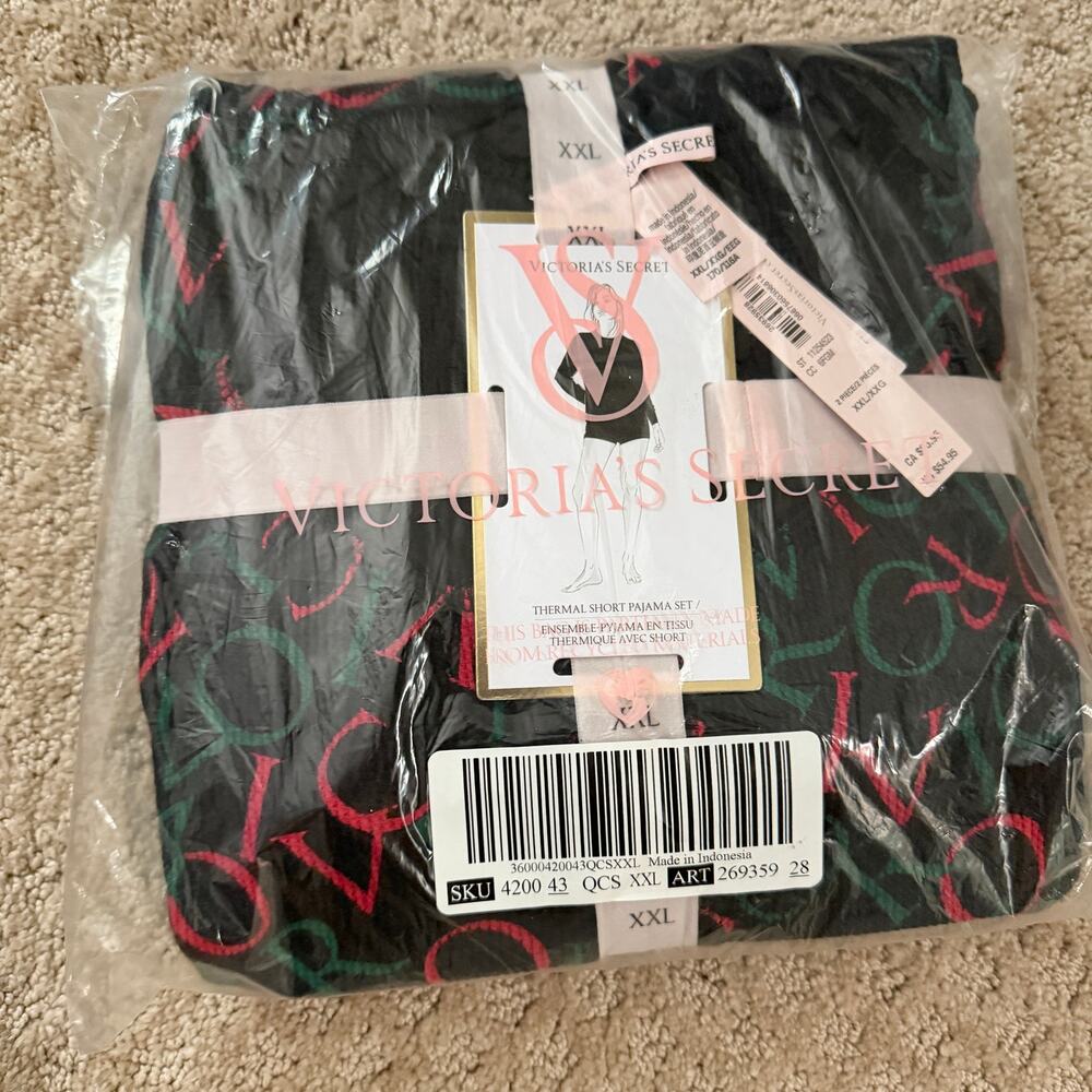 Victoria's Secret Thermal Lounge Shorts Pajama Sleepwear Set, Black, Size XXL